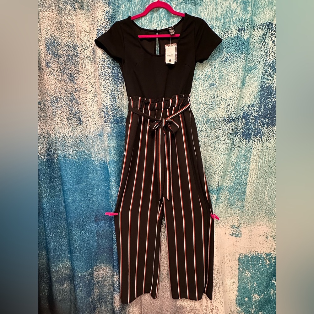 Rue21 Black and Pink Striped Jumpsuit